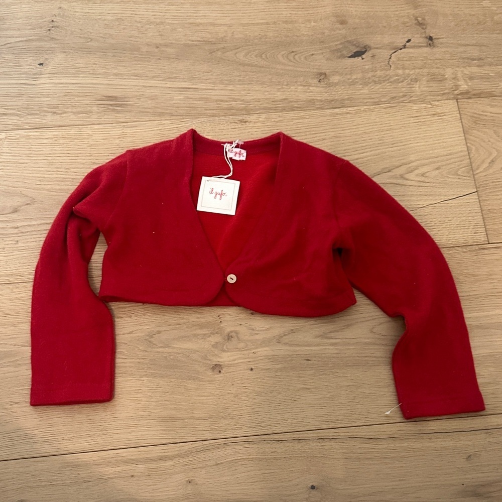 Il Gufo wool Red Cropped Cardigan 8 NWT